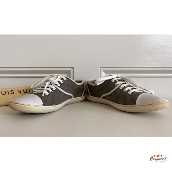 Authentic Louis Vuitton Gray/White Monogram Canvas Leather FrontRow Sneakers 5.5 - Picture 11 of 14